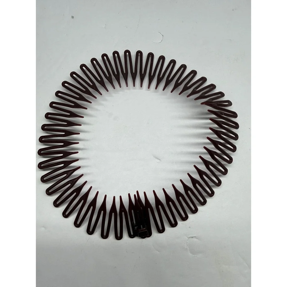 Vintage Burgundy Flexible Full Circle Tooth Comb Headband Accordion Hair Band